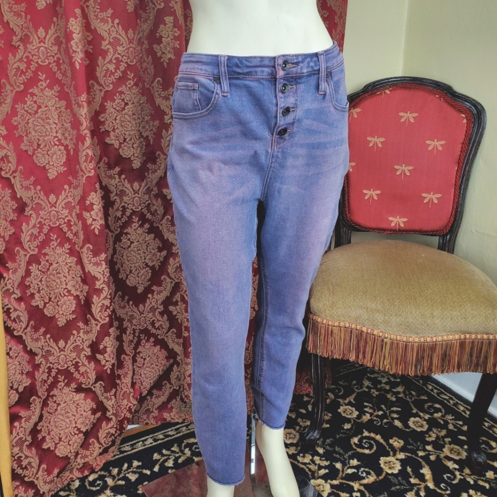 Hot Topic purple denim straight leg button fly jeans